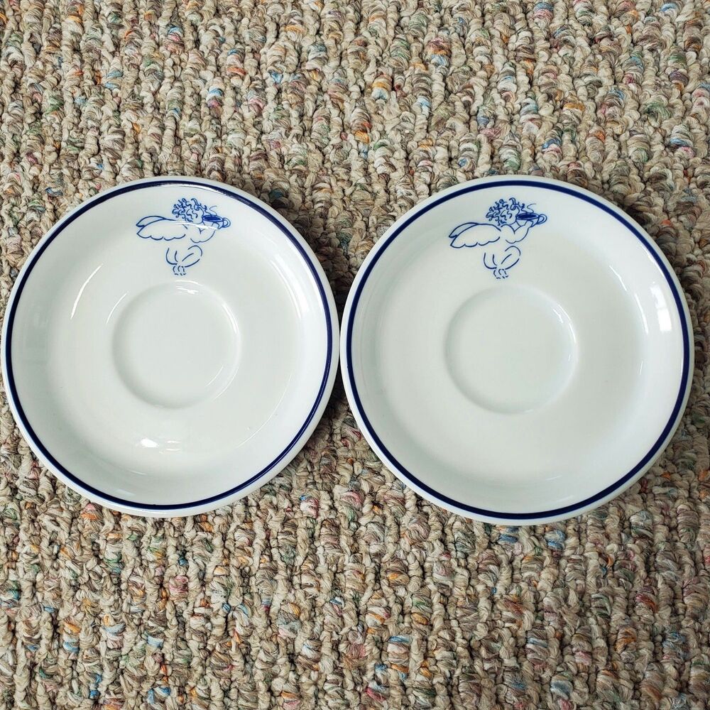 Lot of 2 Starbucks Coffee Vintage Angel Saucer Plates Rosanna Imports 1994